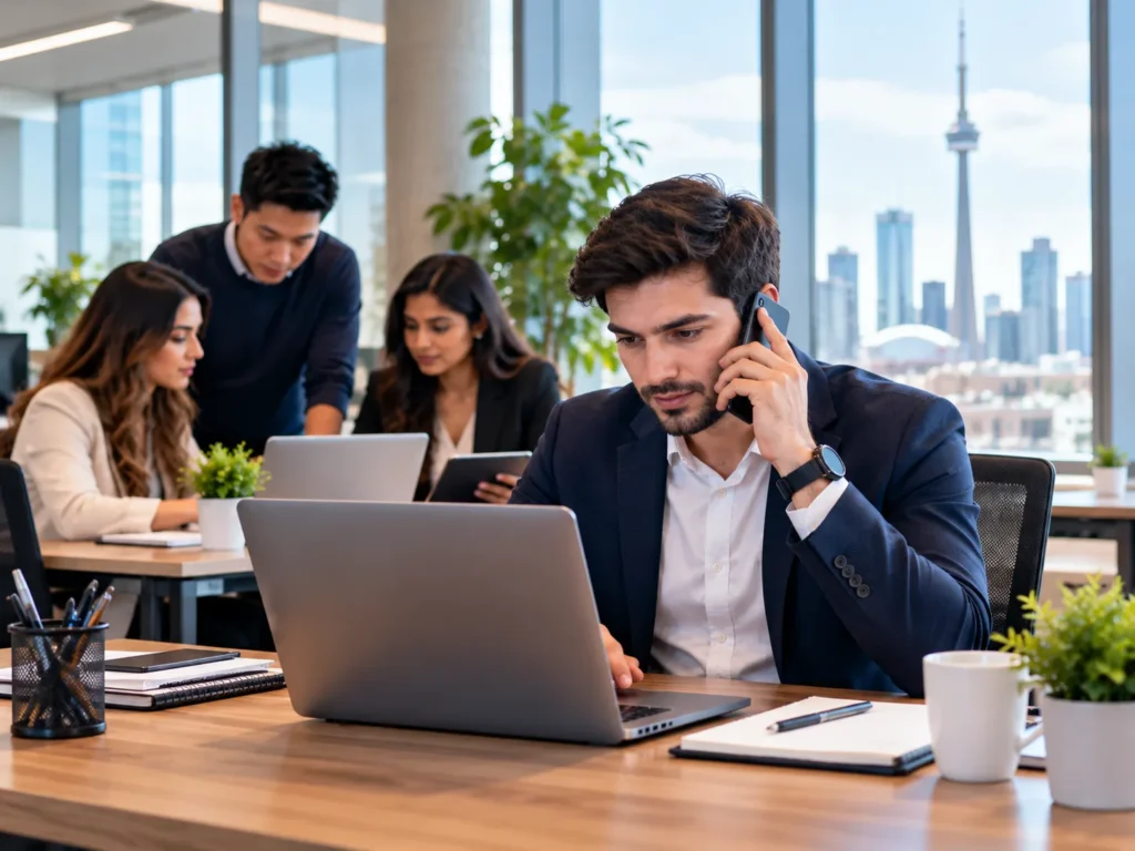 Marketing team in a Toronto office following up with leads